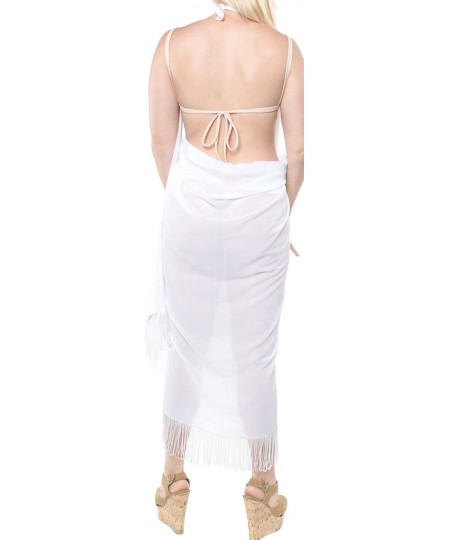 Cover-Ups Women's Pareo Swimsuit Beach Swimwear Wrap Bikini Sarong Solid Plain - Cool White_h208 - C517Z59ZUUS