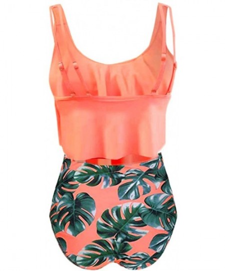 Sets Women Two Piece Plus Size Sexy Backless Halter Dot Printed Swimwear Set - Orange - CQ18S8MDMD4