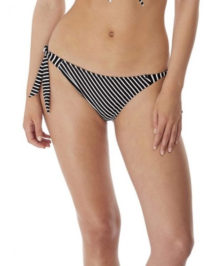 Bottoms Beach Hut Rio Scarf Side Tie Bikini Bottom - Black Stripe - C018UZ2A9AI