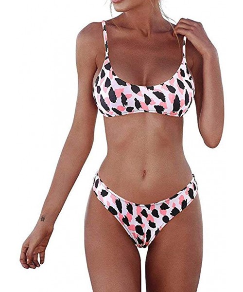 Sets Summer Swimsuits for Womens- Bandeau Bikini Set Spaghetti Strap Bandage Push-Up Swimwear Beachwear Bathing Suit - 01- Pi...