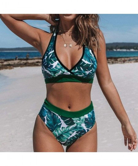 Sets Women's Ruffle Bathing Suit High Waisted Bikini Set Two Piece Swimsuit Beachwear - B - Green - CO196ASG6K8