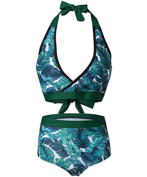 Sets Women's Ruffle Bathing Suit High Waisted Bikini Set Two Piece Swimsuit Beachwear - B - Green - CO196ASG6K8