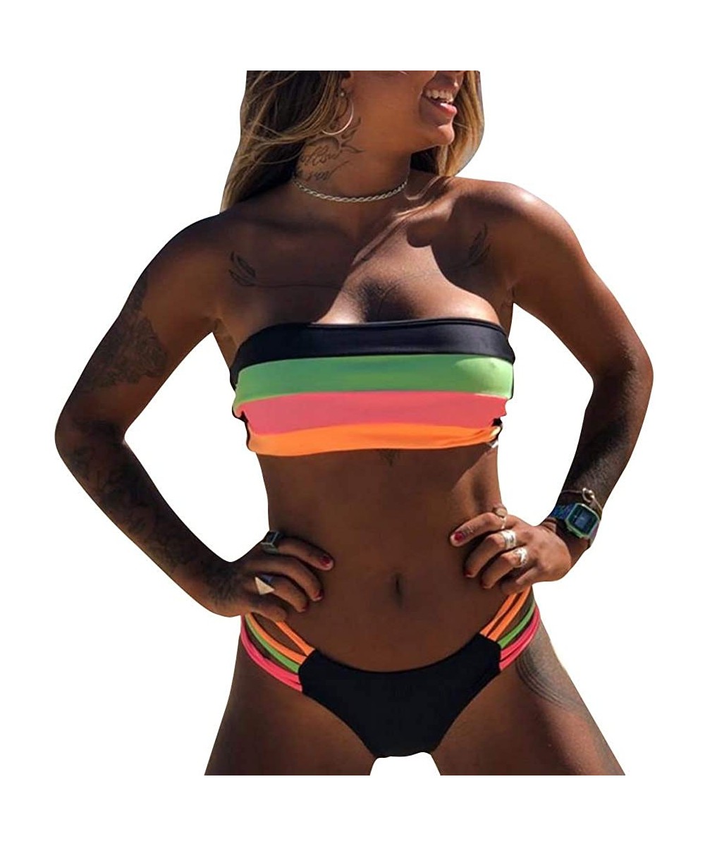 Sets Womens 2 Piece Tankini Swimsuits Floral Stripes Bathing Suit Tops Swimwear - Style2-1 - CQ19D62CMC7