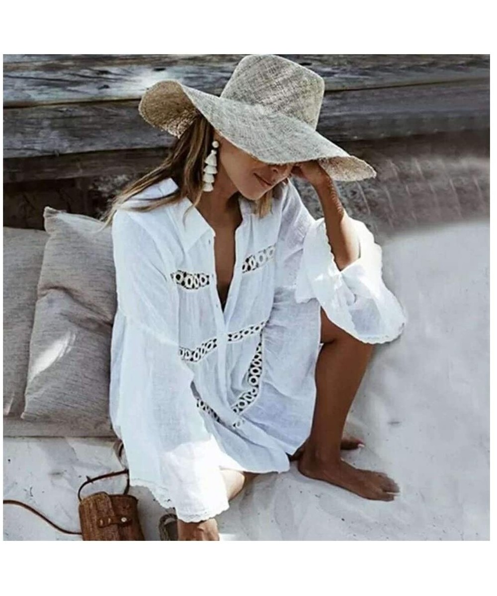 Cover-Ups European and American Cut Out Shirt Type Trumpet Sleeve Beach Cover up Sunscreen Swimsuit Overcoat Women's Cover up...