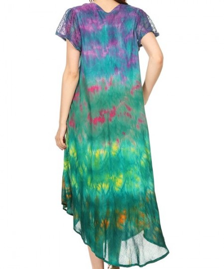 Cover-Ups Anita Short Sleeve Tie Dye Split Neck Dress/Cover Up - Fuchsia / Turq - C21828230O8