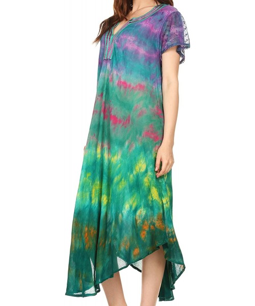 Cover-Ups Anita Short Sleeve Tie Dye Split Neck Dress/Cover Up - Fuchsia / Turq - C21828230O8