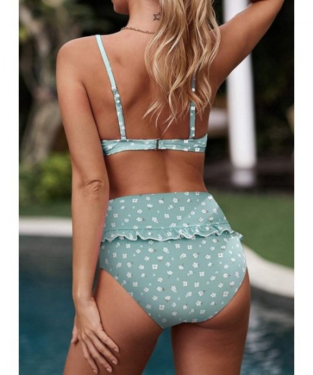 Sets Women Two Piece Swimsuit High Waisted Ruffled Detail Bikini Set Fruit Print High Waist Bikini - Sky Blue - CG197KSOARO