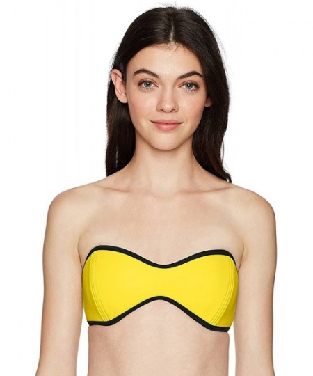 Tops Women's Tainted Love Molded Cup Bandeau Bikini Top Swimsuit - 80's Throwback Yellow - CQ18697X4AQ