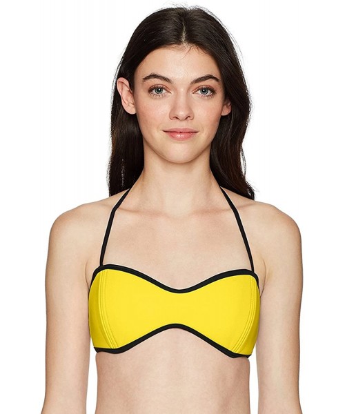 Tops Women's Tainted Love Molded Cup Bandeau Bikini Top Swimsuit - 80's Throwback Yellow - CQ18697X4AQ