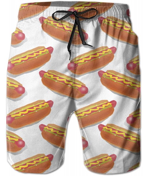 Board Shorts Men Cool Half Pants Beach Shorts Quick Dry Swim Trunks - Tie Dye Weed Unique Design - Cool Hot Dog - C018SM7Y6QT