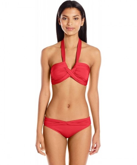 Tankinis Women's Twist Band Hipster Full Coverage Bikini Bottom Swimsuit - Chili - CR11719ZVB3