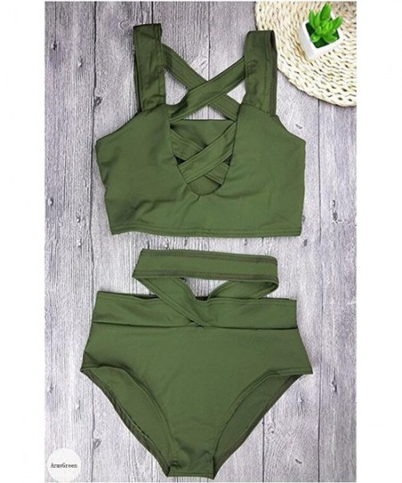 Tankinis Women's Sexy Criss Cross High Waist Bandage 2PCS Bikini Set Swimsuit - Armygreen - C4182G5YEGO