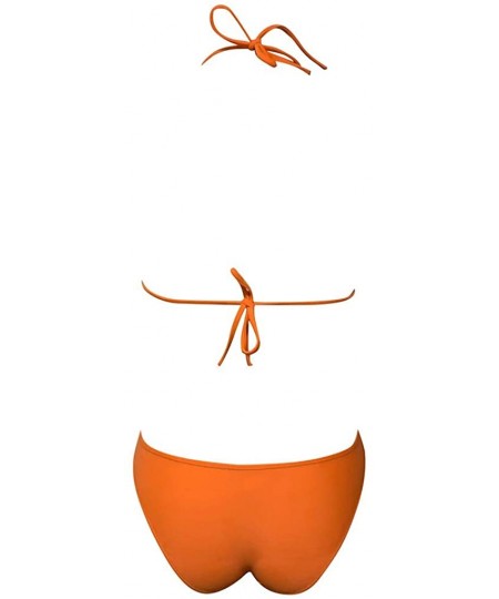 Bottoms Women Push Up Bandage Padded One Piece Bathing Suit Bikini Set Swimwear Knotted Cut Out Swimsuit Beachwear Orange - C...