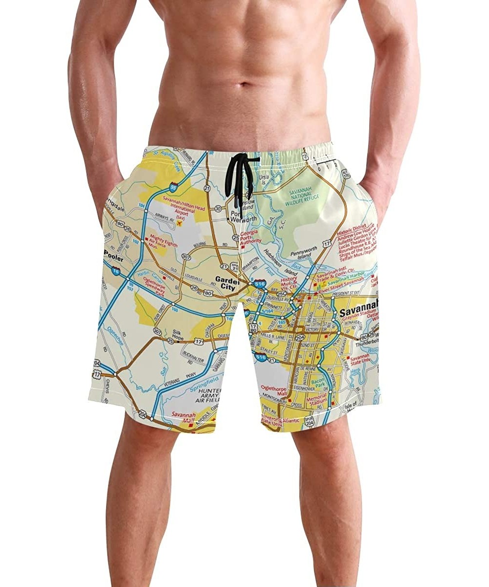 Racing Mens Swim Trunks Skull Cacti Cactus Beach Board Shorts - Savannah Georgia Area Map - C718NX8DCZT