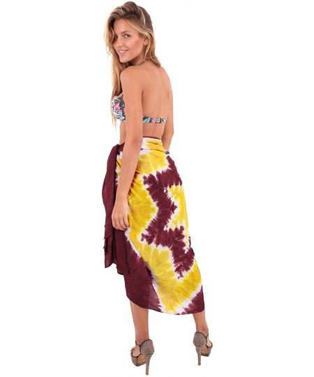 Cover-Ups Women's Swimwear Pareo Beach Cover Up Sarong Wrap Skirts Hand Tie Dye B - Brown_q842 - CJ121U7MKKV