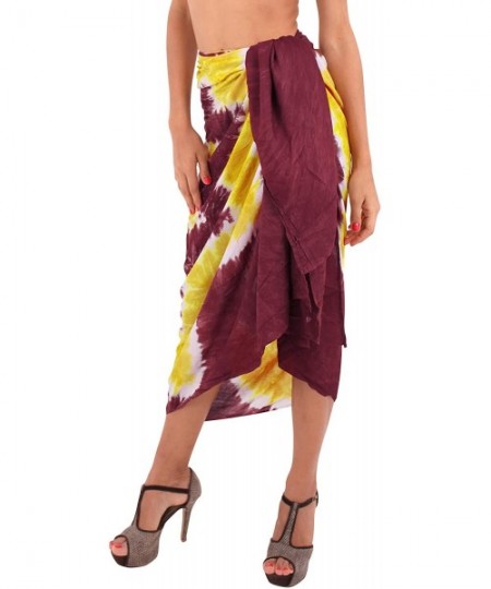 Cover-Ups Women's Swimwear Pareo Beach Cover Up Sarong Wrap Skirts Hand Tie Dye B - Brown_q842 - CJ121U7MKKV