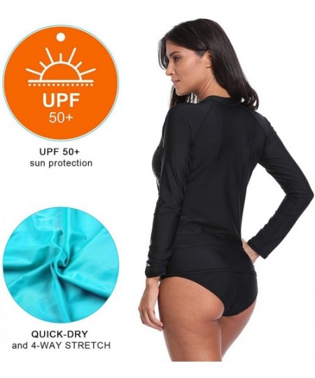 Rash Guards Womens Long Sleeve Rash Guard Swimwear UPF 50+ Sun Protection Shirts - Black - CY18EEECIOQ