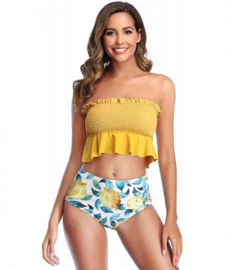 Tops Women's Summer Print Ruffle Off Shoulder Tube Top Bikini Swimsuit - Yellow(adult) - CQ193Z0LKCY