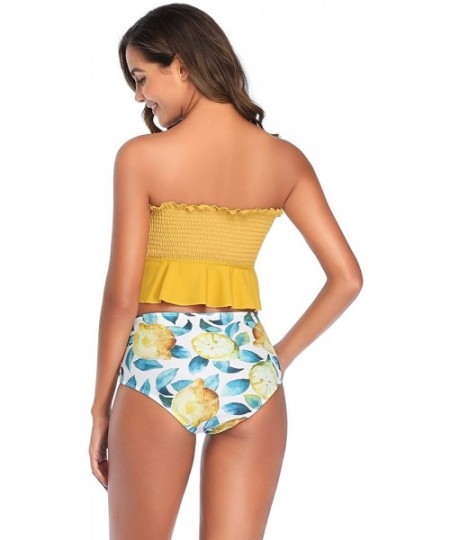 Tops Women's Summer Print Ruffle Off Shoulder Tube Top Bikini Swimsuit - Yellow(adult) - CQ193Z0LKCY