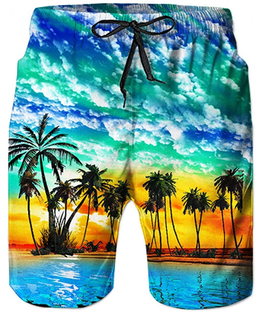 Board Shorts Men's Hawaiian Beach Shorts 3D Printed Swim Trunks Quick Dry Surf Bathing Suit - Blue Hawaiian - C418Q7RH625