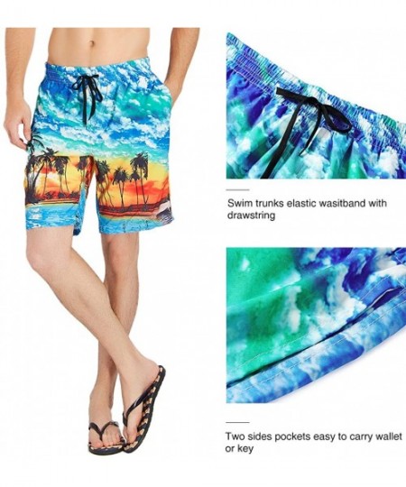 Board Shorts Men's Hawaiian Beach Shorts 3D Printed Swim Trunks Quick Dry Surf Bathing Suit - Blue Hawaiian - C418Q7RH625