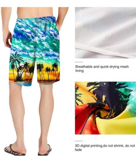 Board Shorts Men's Hawaiian Beach Shorts 3D Printed Swim Trunks Quick Dry Surf Bathing Suit - Blue Hawaiian - C418Q7RH625