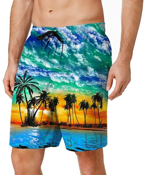 Board Shorts Men's Hawaiian Beach Shorts 3D Printed Swim Trunks Quick Dry Surf Bathing Suit - Blue Hawaiian - C418Q7RH625