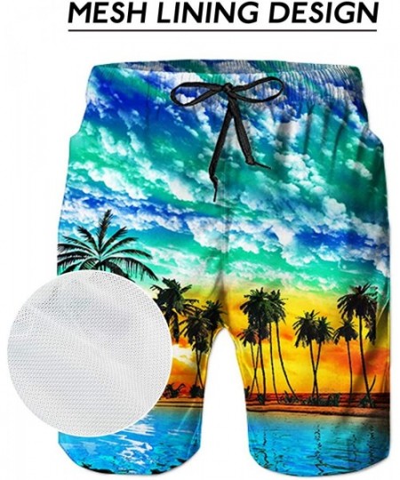 Board Shorts Men's Hawaiian Beach Shorts 3D Printed Swim Trunks Quick Dry Surf Bathing Suit - Blue Hawaiian - C418Q7RH625