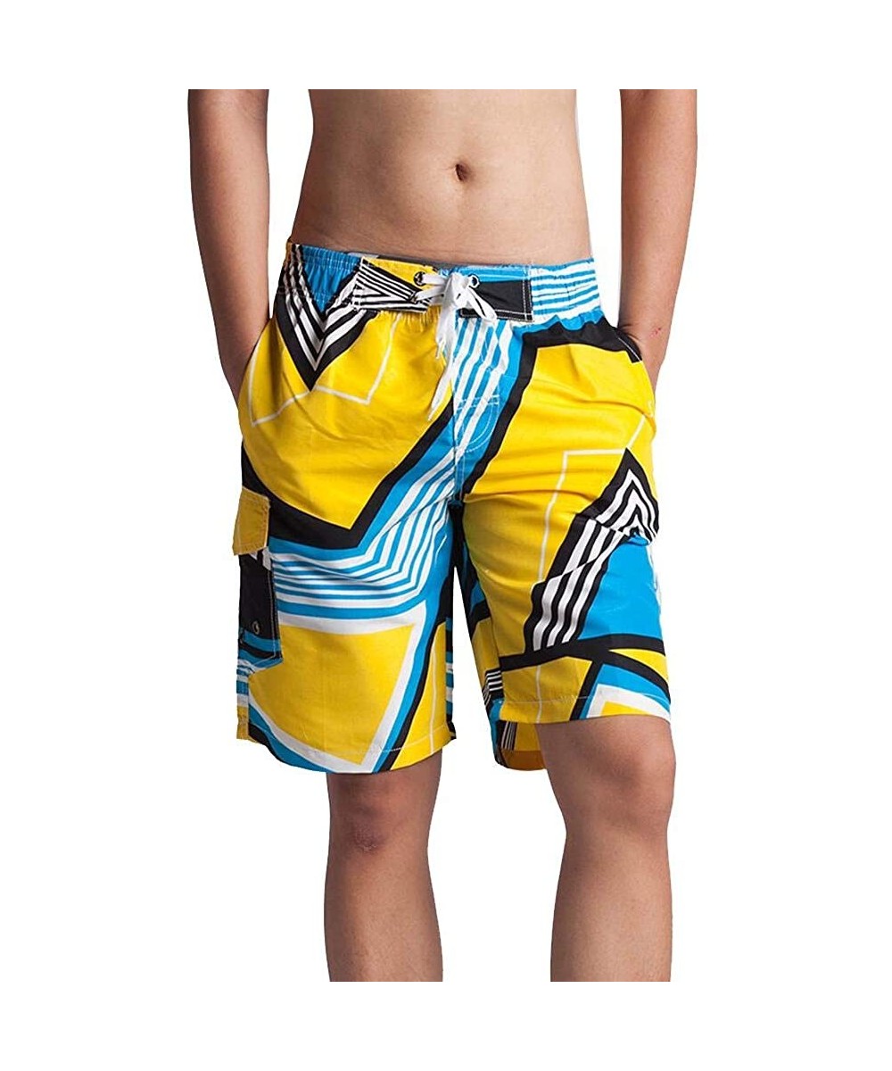 Trunks Men's Bathing Suits Beachwear Swim Trunks Quick Dry Striped With Side Pockets Mesh Lining - 1521yellow - CX18QKME0MA