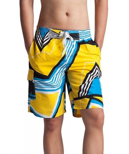 Trunks Men's Bathing Suits Beachwear Swim Trunks Quick Dry Striped With Side Pockets Mesh Lining - 1521yellow - CX18QKME0MA