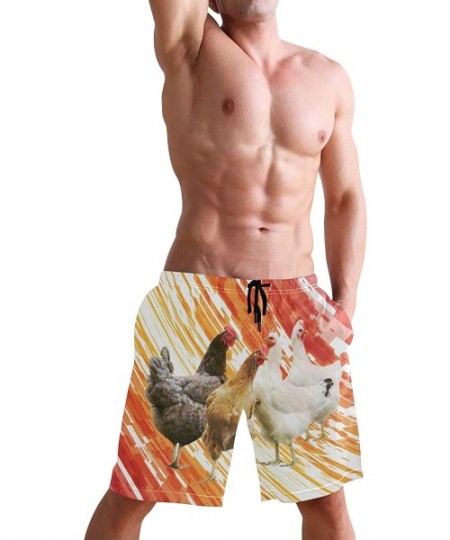 Board Shorts Men's Quick Dry Swim Trunks with Pockets Beach Board Shorts Bathing Suits - Chicken - C2195296667