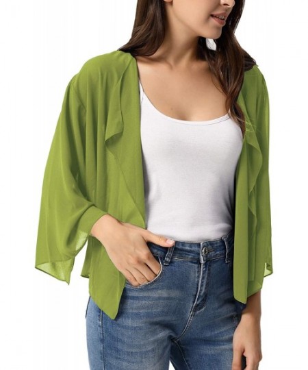 Cover-Ups Women Summer Cardigans Chiffon Loose Kimono Cardigan Capes Bolero Shrug S-XXL - Green - CX194LI2GHI