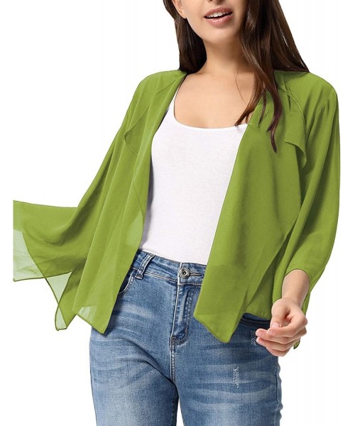 Cover-Ups Women Summer Cardigans Chiffon Loose Kimono Cardigan Capes Bolero Shrug S-XXL - Green - CX194LI2GHI