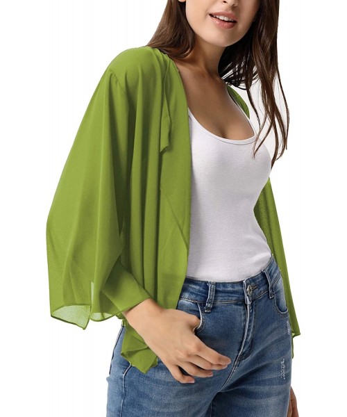 Cover-Ups Women Summer Cardigans Chiffon Loose Kimono Cardigan Capes Bolero Shrug S-XXL - Green - CX194LI2GHI