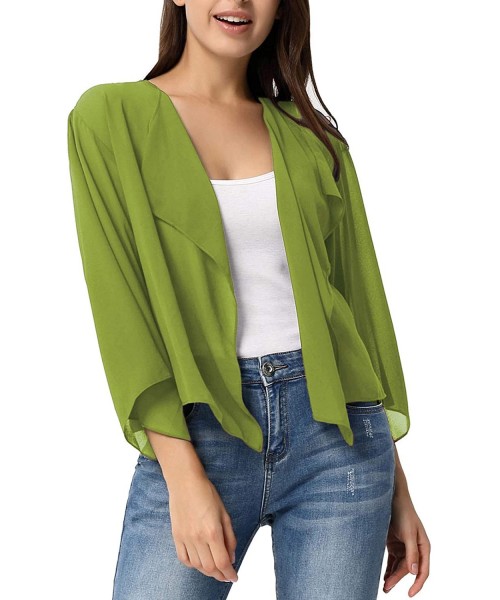 Cover-Ups Women Summer Cardigans Chiffon Loose Kimono Cardigan Capes Bolero Shrug S-XXL - Green - CX194LI2GHI