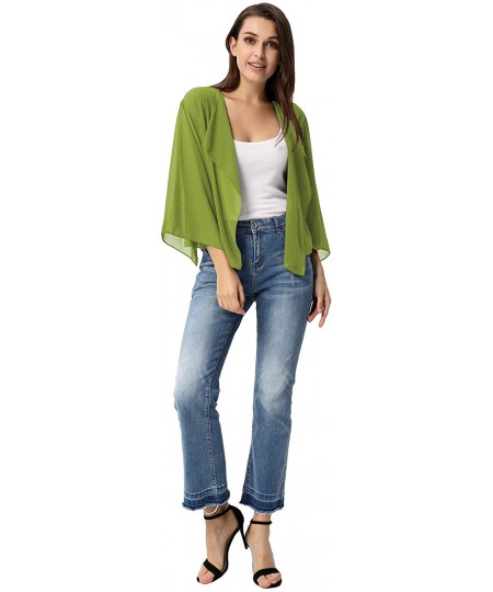 Cover-Ups Women Summer Cardigans Chiffon Loose Kimono Cardigan Capes Bolero Shrug S-XXL - Green - CX194LI2GHI