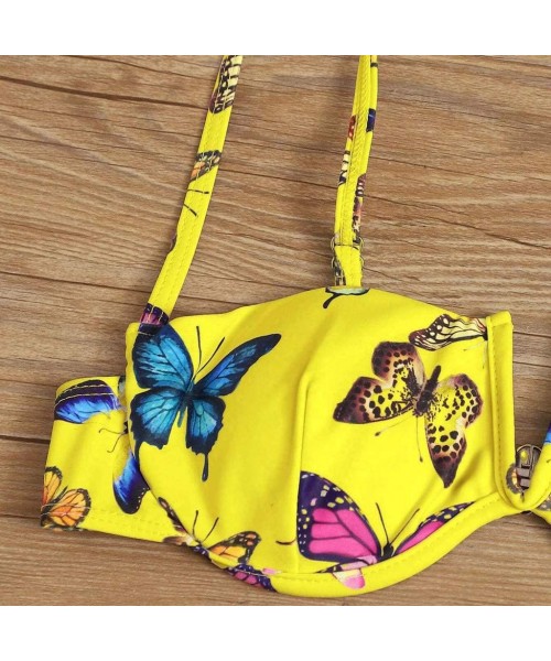 Sets Butterfly Print Bikini for Women- Two Pieces Swimwear High Waist Swimsuit Underwire - Yellow - CR19CGNGU9L