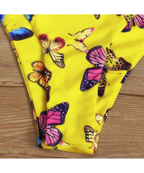 Sets Butterfly Print Bikini for Women- Two Pieces Swimwear High Waist Swimsuit Underwire - Yellow - CR19CGNGU9L