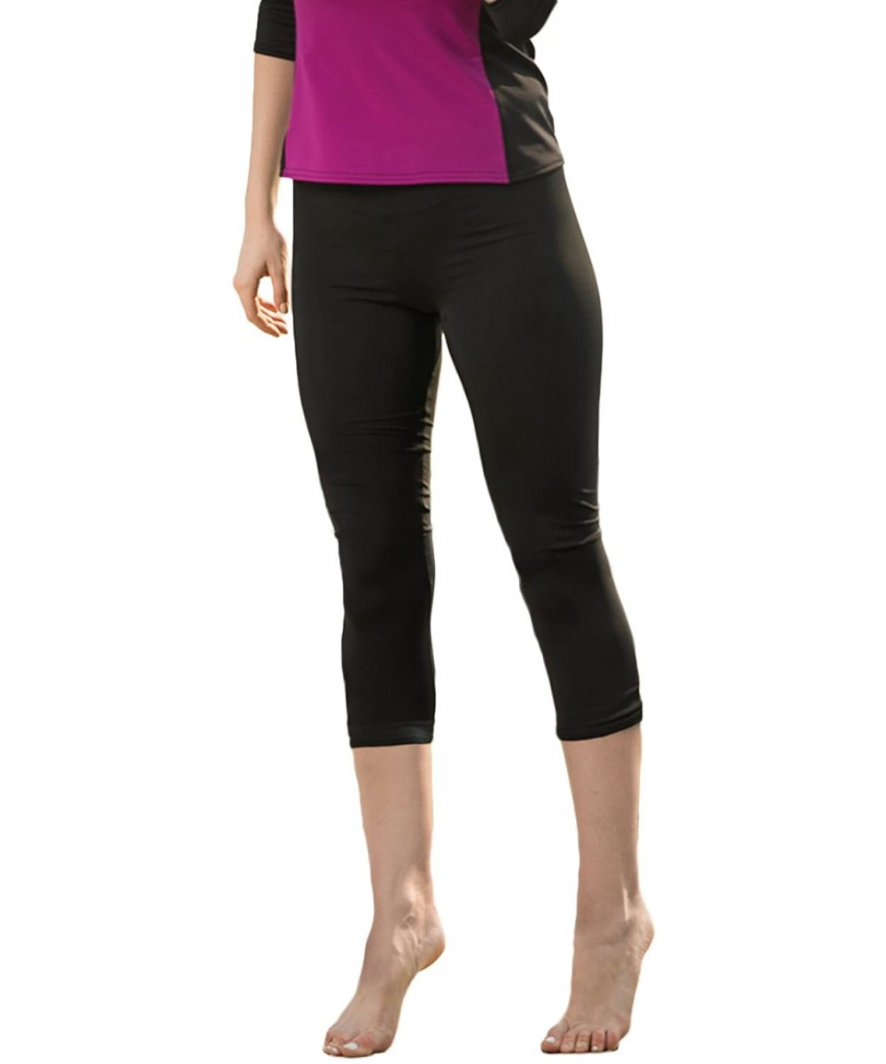 Bottoms Women's Swim Leggings Athletic Capris- UV Protection Cover Up- Plus - Black - CQ12EZQKPXN