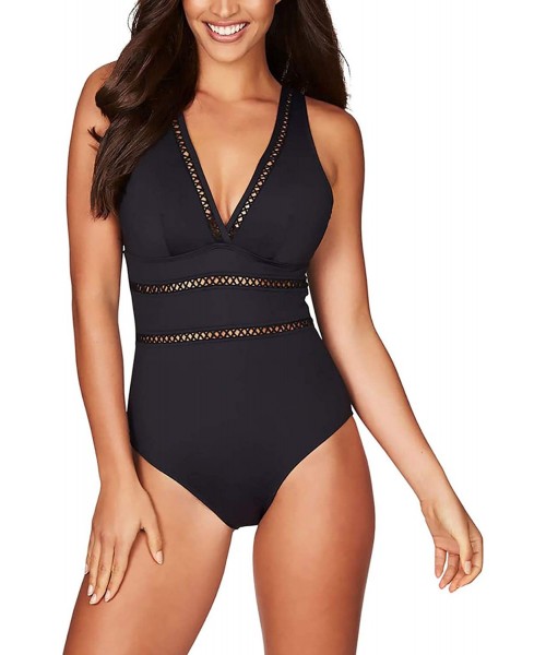 One-Pieces Women One Piece Plunge Monokini V Neck Hollow Out Swimsuit - Black - CP196DEXNDD