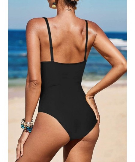 One-Pieces Women One Piece Plunge Monokini V Neck Hollow Out Swimsuit - Black - CP196DEXNDD