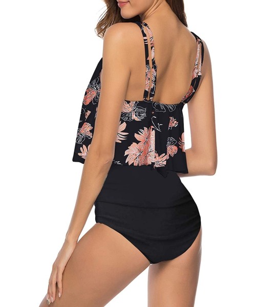 Tankinis Marina Womens Suits Two Pieces Flounce Top High Waist Bottom Tankini Sets Flowy Beach Swimwear - 05flower-01 - CJ18W...