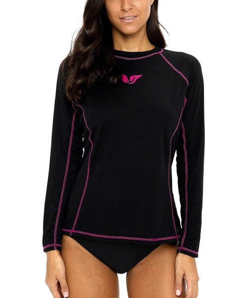 Rash Guards Women's Swim Shirts Long Sleeve Rash Guard UPF 50 Sun Protection Swimsuit Top - Black-fuchsia - CL194CGN06X