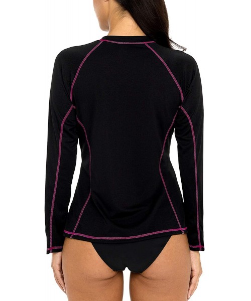 Rash Guards Women's Swim Shirts Long Sleeve Rash Guard UPF 50 Sun Protection Swimsuit Top - Black-fuchsia - CL194CGN06X