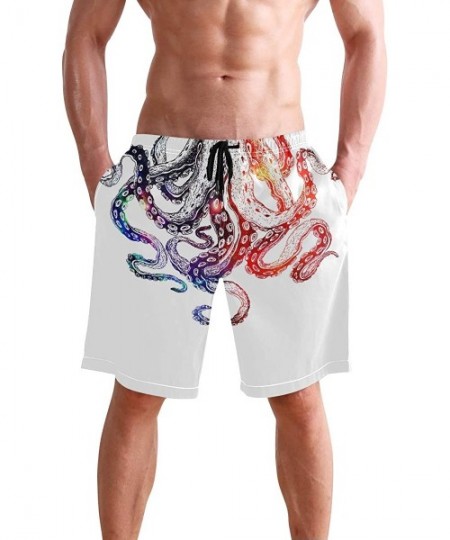 Racing Men's Swim Trunks Hedgehog Cactus Quick Dry Beach Board Shorts with Pockets - Octopus - CZ18QOR7R32