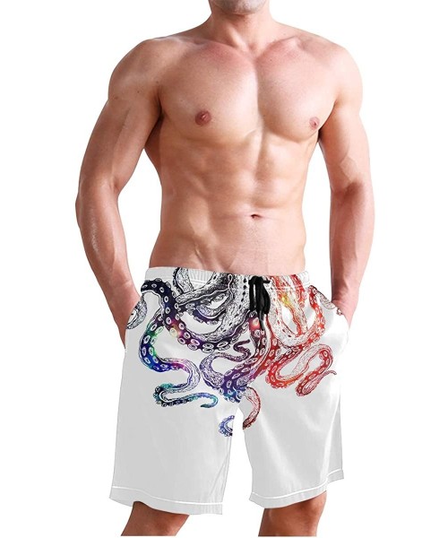 Racing Men's Swim Trunks Hedgehog Cactus Quick Dry Beach Board Shorts with Pockets - Octopus - CZ18QOR7R32