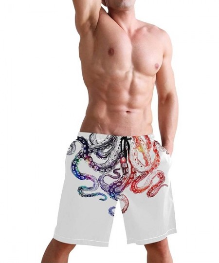 Racing Men's Swim Trunks Hedgehog Cactus Quick Dry Beach Board Shorts with Pockets - Octopus - CZ18QOR7R32