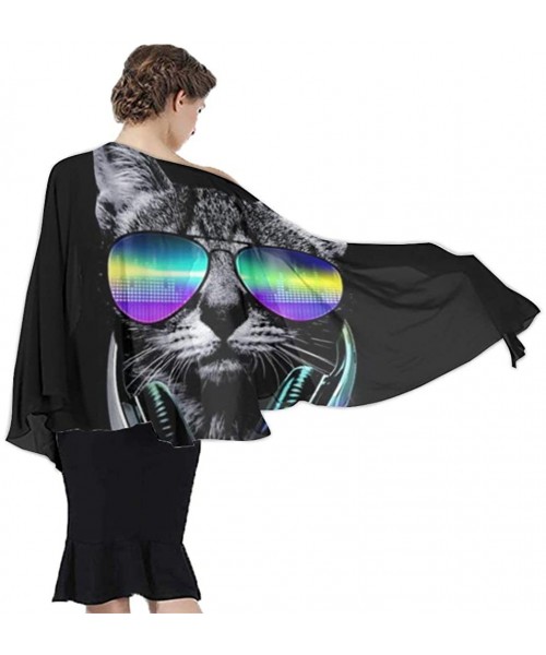 Cover-Ups Women Fashion Shawl Wrap Summer Vacation Beach Towels Swimsuit Cover Up - Funny Hip Hop Dj Cat Black - C1190HILYAQ