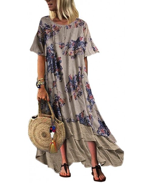 Sets Women Plus Size Bohemian O-Neck Floral Print Vintage Sleeveless Long Maxi Dress - C-blue - CF18W7YEOUM