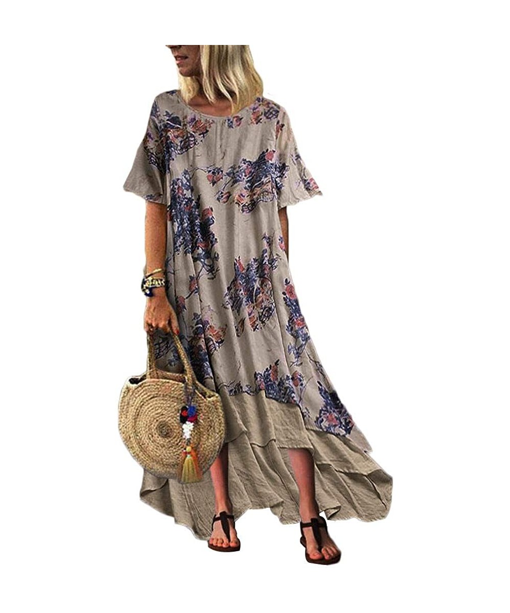 Sets Women Plus Size Bohemian O-Neck Floral Print Vintage Sleeveless Long Maxi Dress - C-blue - CF18W7YEOUM